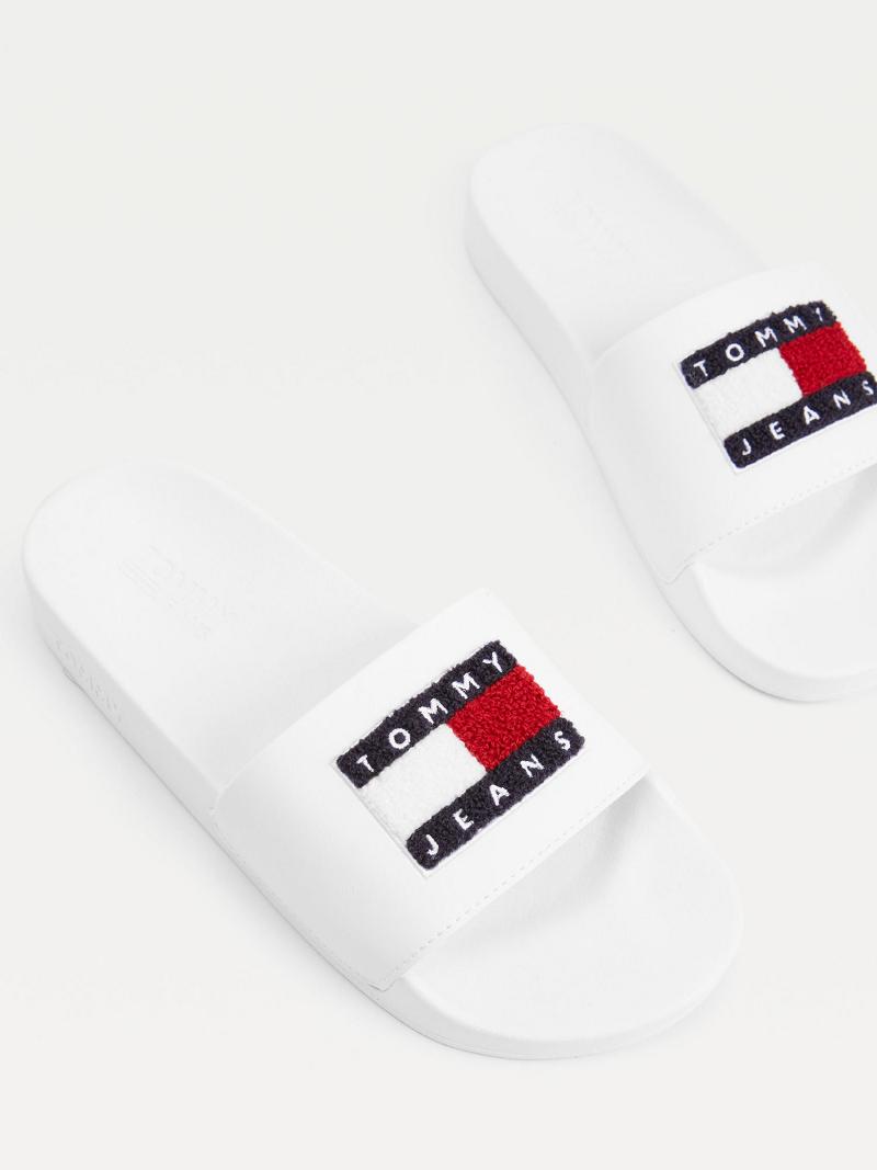 Női Tommy Hilfiger Terry Logo Pool Slide Fehér | HU 622GSO